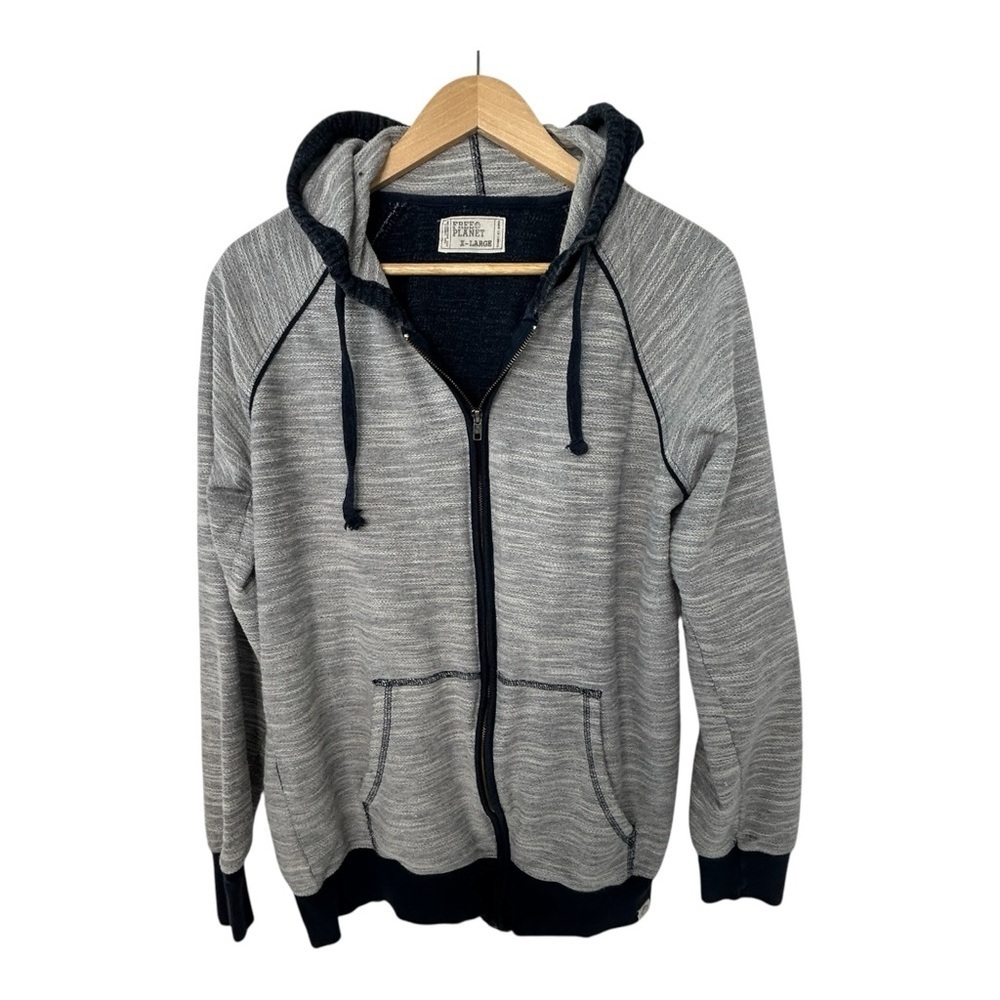 Free Planet Men's Zip-up Hoodie | Size XL |‎ Gray & Blue | Y2K Environment